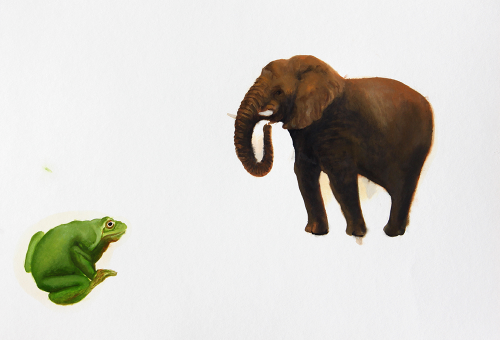 Elephant and Frog_2009_70x50cm_oil on paper
